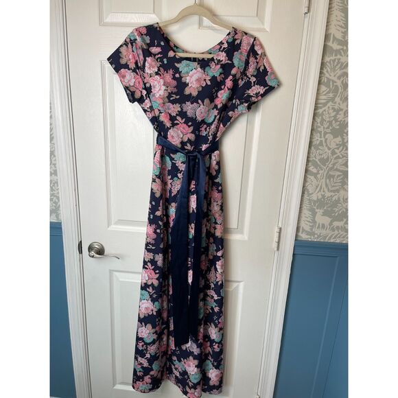 Garmetric Navy Floral Maxi Dress with Sash – M - Picture 1 of 3